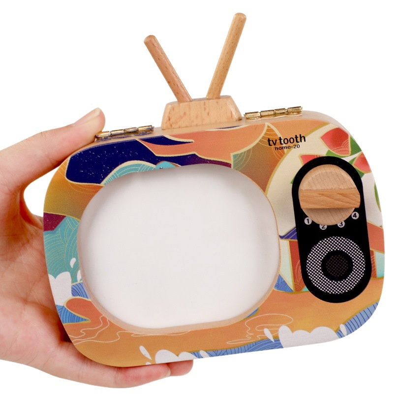 Pezón para niños Memorial caja de colección de reemplazo de dientes de niña caja de pezón de madera caja de almacenamiento de TV para niños Memorial