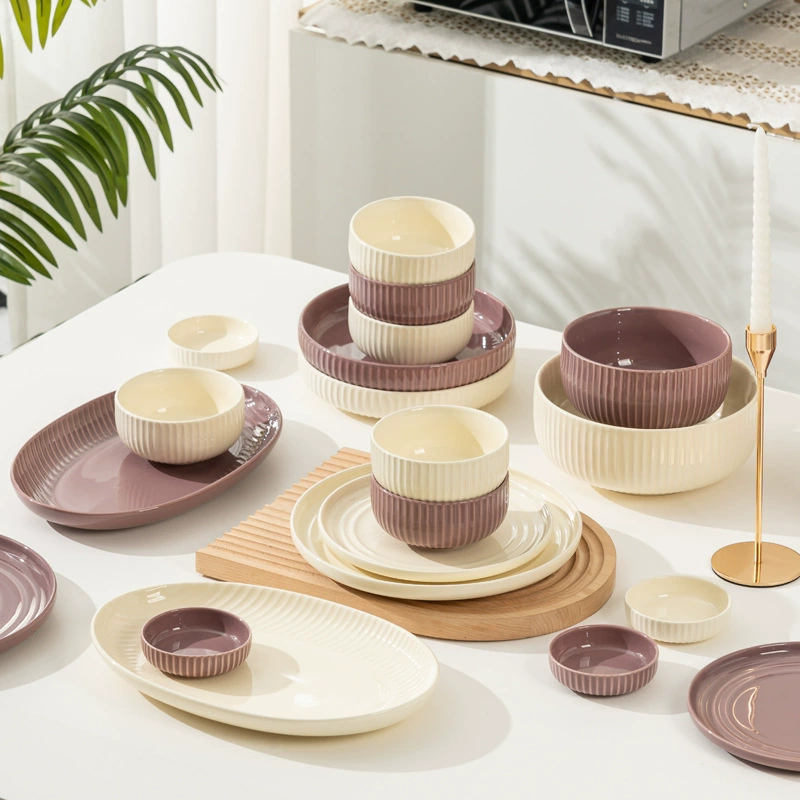 Ceramic Tableware Set, Cream Light-Luxury Design, Assorted Plates, Bowls and Spoons