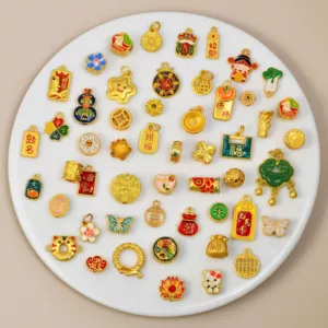 Ancient Gold Enamel Oil Drop Pendant Spacer Beads Barrel Beads DIY Handmade Jewelry Accessories Mixed Wholesale Mixed Styles
