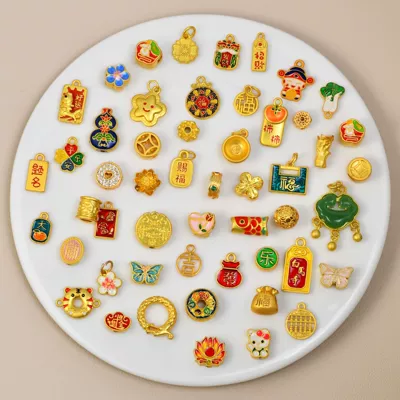 Ancient Gold Enamel Oil Drop Pendant Spacer Beads Barrel Beads DIY Handmade Jewelry Accessories Mixed Wholesale Mixed Styles