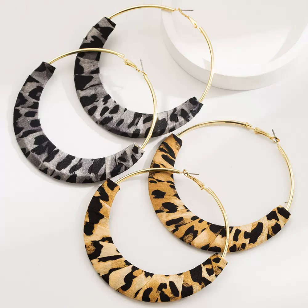 欧美夸张大圆圈豹纹耳环手工丝带缠绕个性洋气耳圈网红气质耳饰女