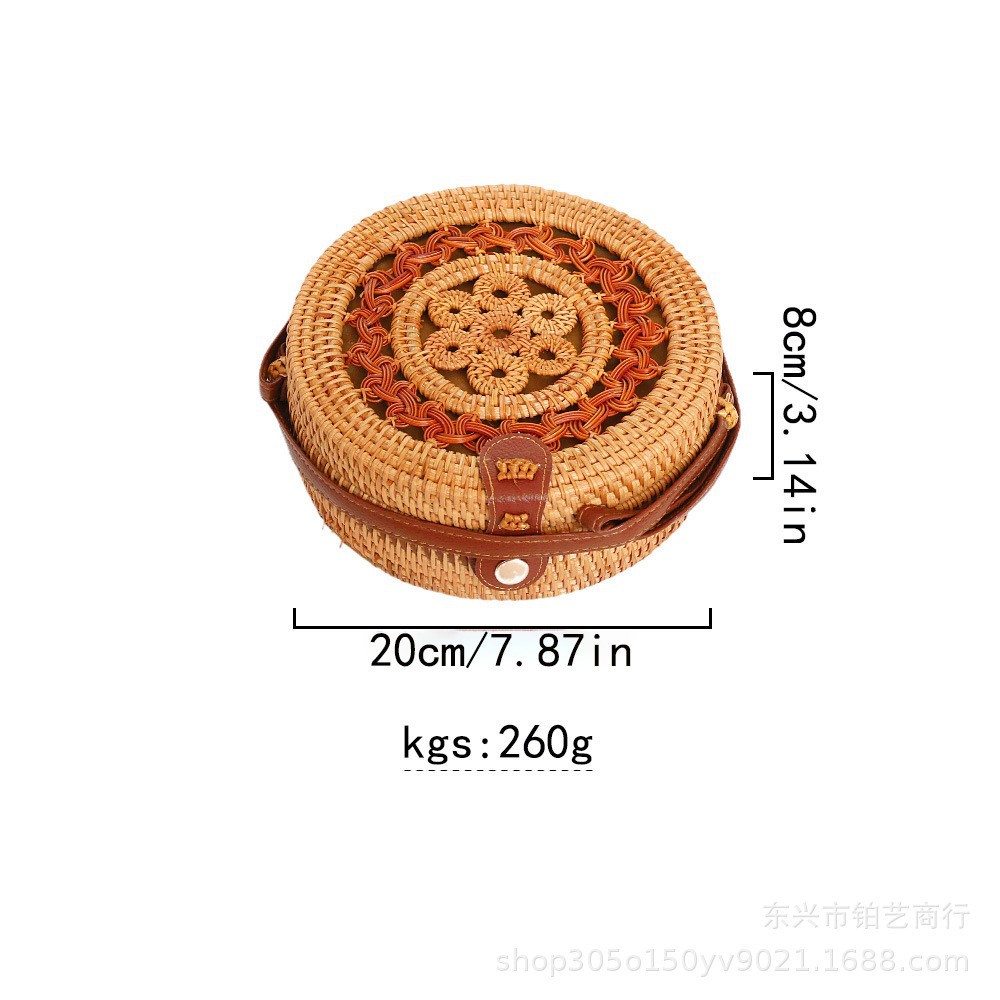 新作insネット紅女包斜めショルダー草編み透かし彫り文芸編み籐編みバケツ包み草編みバッグ