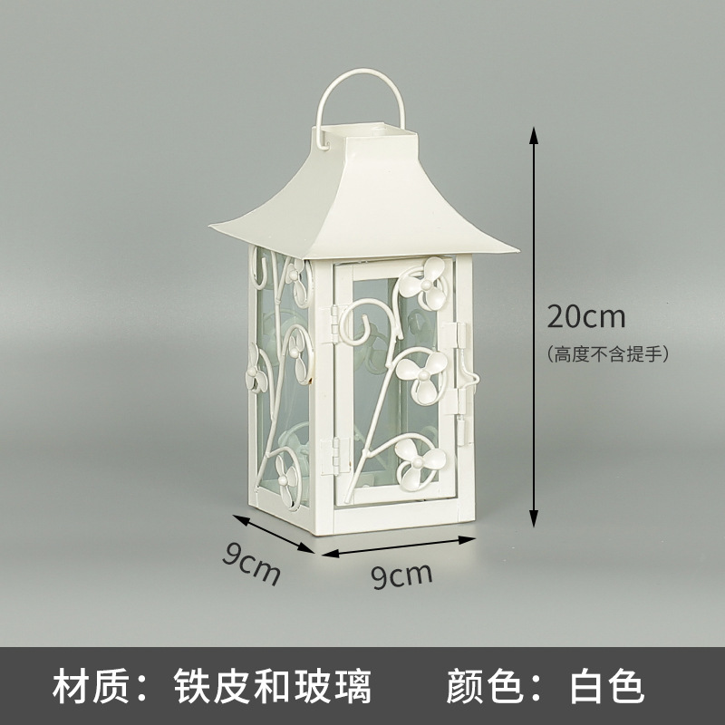 Blanco boda candelabro linterna boda carretera plomo accesorios atmósfera lámpara Marruecos viento lámpara decoración a prueba de viento vela pantalla