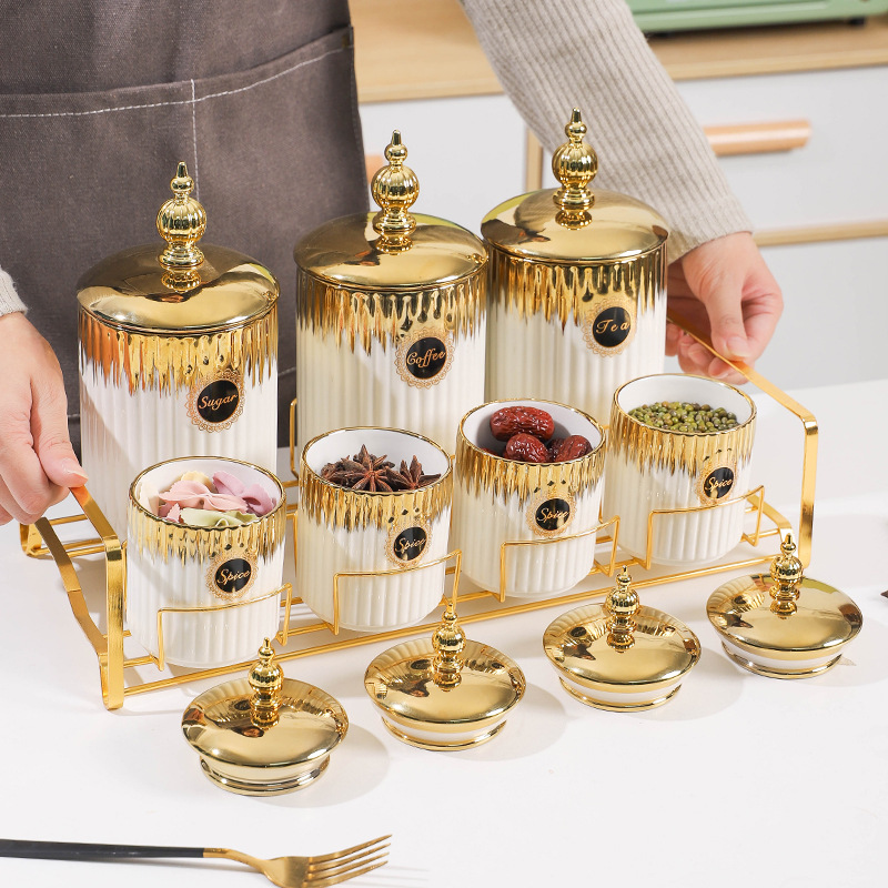 Nórdico cerámica sellada tarro Luz de lujo decoración de la cocina de almacenamiento tarro traje de gran capacidad de almacenamiento de grano tarro