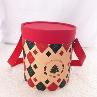 Customized Satchel Christmas Cylindrical Gift Box Gift Packaging Souvenir Small Candy Baking Snack Box Customized with Pictures