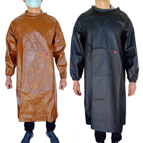 Waterproof leather long-sleeved smock, thickened and fattened, oil-proof aquatic work clothes, reverse dressing pu sleeved apron manufacturer