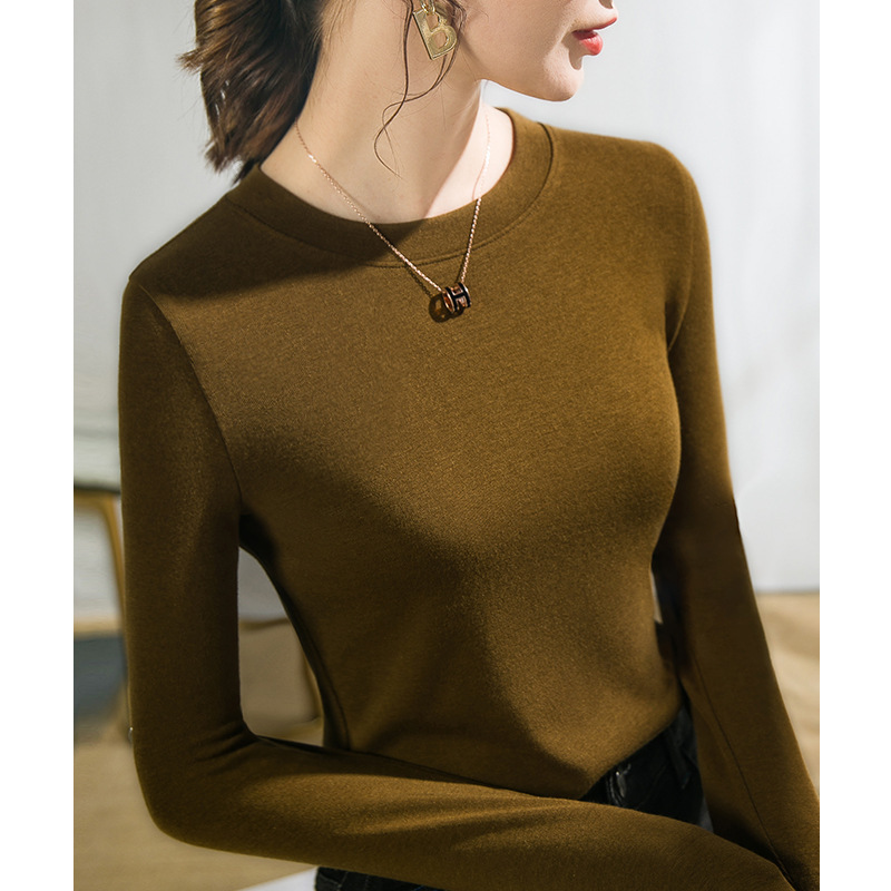 Round Neck Base Shirt for Women, Stylish White Long-Sleeve T-Shirt for Women, Faux Cashmere Top for Outerwear, Autumn 2026 Round Neck Base Shirt for Women, Stylish White Long-Sleeve T-Shirt for Women, Faux Cashmere Top for Outerwear, Autumn 2026