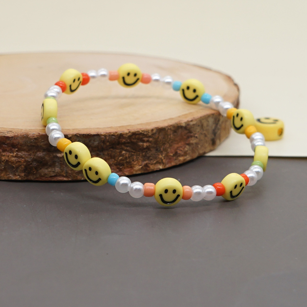 Creative Special-interest Design Bohemian Style Colorful Bead Imitation Pearl Yellow Smiley Handmade Beaded Small Bracelet For Women display picture 3