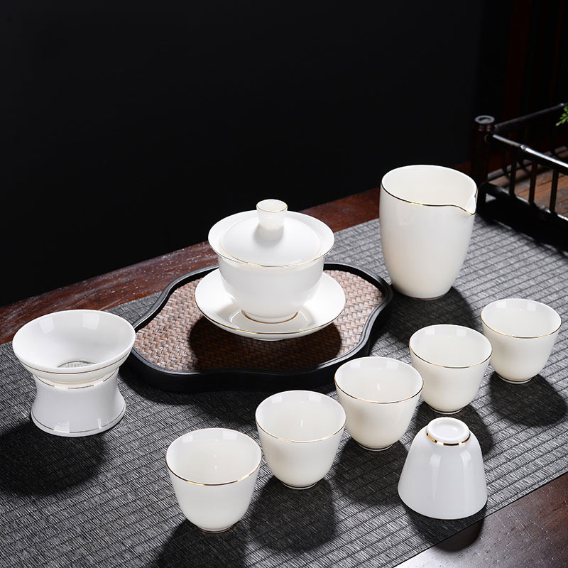 Sheer Jade Ceramic White Porcelain Gongfu Cover Cup Tea Set Gift Hosting Tea Brewing Utensils Living Room Home Teapot Tea Cups