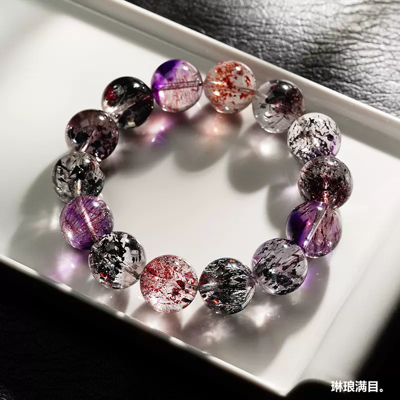 天然巴西收藏级彼岸花超七毒液水晶手串手链红超金草莓少女款礼物