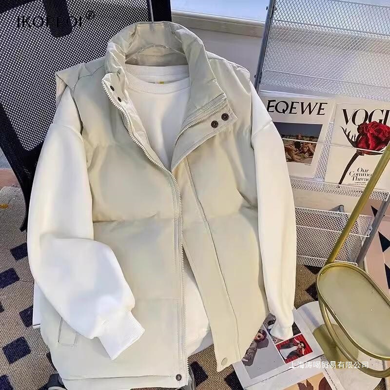 Men's Vest for Spring and Autumn, Trendy Loose-Fitting Stand-Collar down Cotton Vest, Thickened and Warm, Solid Color Gilet
