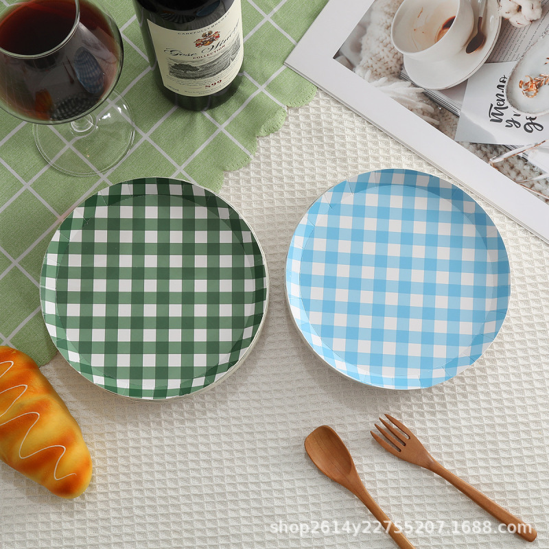 Bp011 Plaid Paper Plates for Holiday Parties, 8-Person Set, Colorful Plaid Decorative Disposable Paper Plates Bp011 Plaid Paper Plates for Holiday Parties, 8-Person Set, Colorful Plaid Decorative Disposable Paper Plates