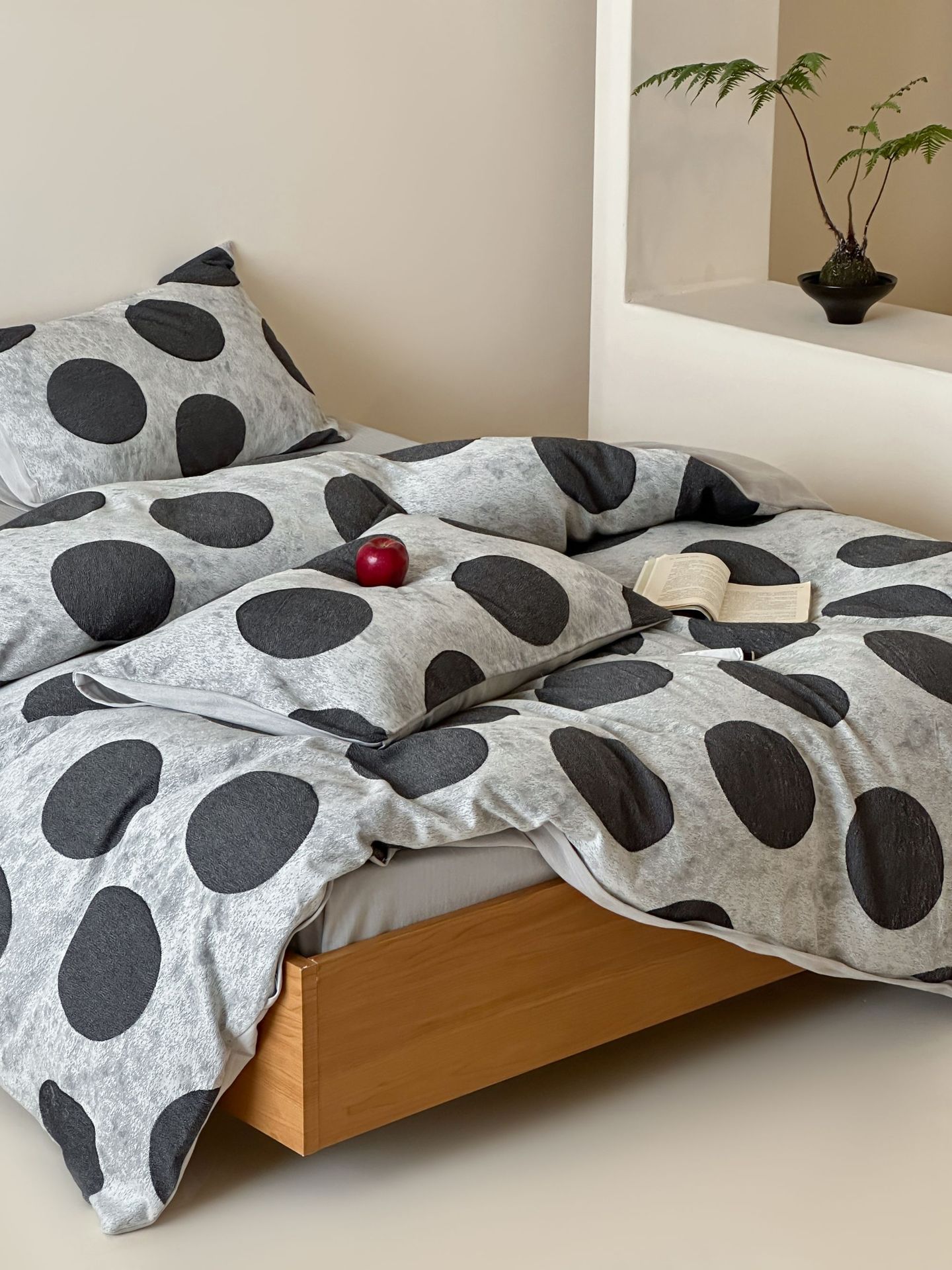 Conjunto de capa de edredão jacquard com bolinhas verde retro_voghion.com