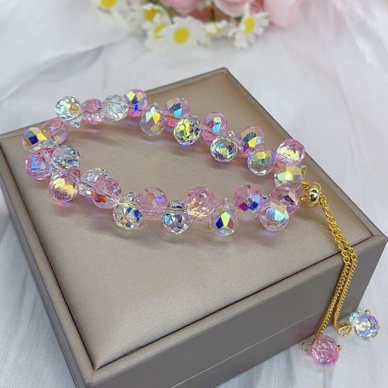 Foreign Trade Double-Layer Crystal Bracelet for Women, Colorful Crystal Beads, Crystal Spacer Pull-Out Style Jewelry, 2024 New Model