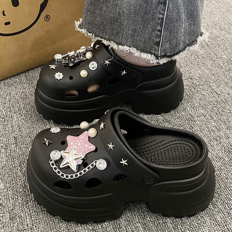 10cm Thick-soled EVA Hole Shoes Women's Outwear Heightened Baotou Slippers Women's New High-heeled Shoes Women's Sandals Beach Shoes
