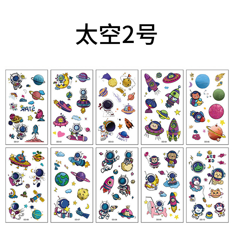 Estricta selección Nuevo espacio tatuaje pegatinas impermeable niños dibujos animados astronauta nave espacial pegatinas de tatuaje en stock al por mayor