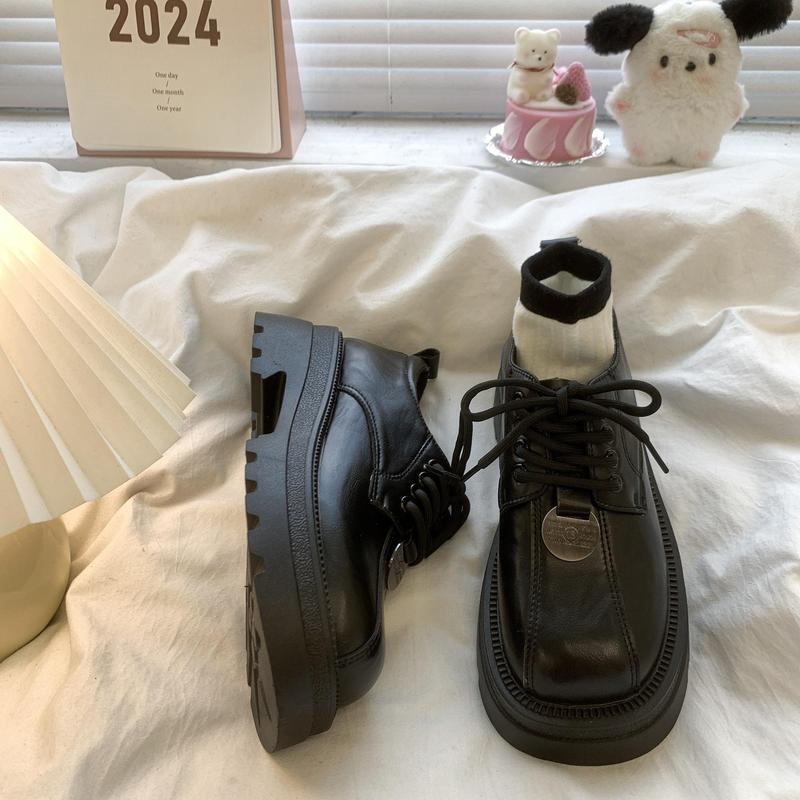 棕色小皮鞋女英伦风厚底增高2025春秋新款系带复古高级感乐福单鞋|undefined