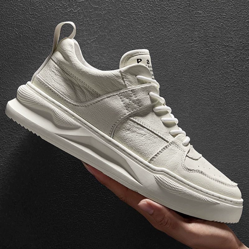 Осенняя Новая мужская обувь, кроссовки, модные Универсальные высококачественные белые туфли, повседневная обувь средней высоты из натуральной кожи, мужские кроссовки