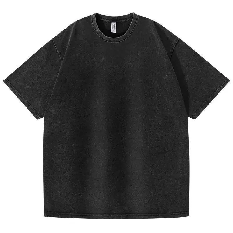 Новая уличная ретро мужская одежда уличная мода 220G двойная пряжа хлопковая рубашка с короткими рукавами мужская футболка сплошной цвет старая мужская свободная футболка