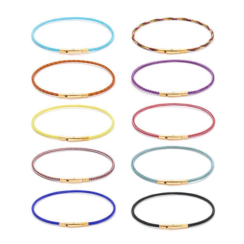 2mm Wire Rope Bracelet Snap Buckle Gold DIY Beaded Bracelet 3D Hard Gold Couple Fashion Bracelet DIY Jewelry