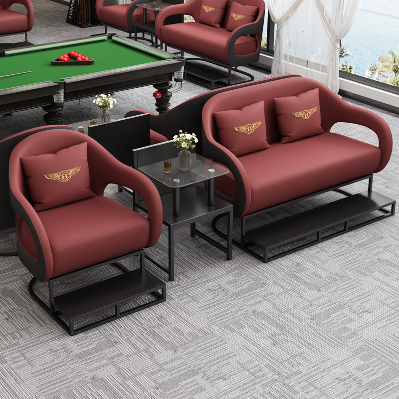 Sala de billar de lujo ligero, sofá, sala de billar, silla para ver el juego, asiento de tarjeta especial para ver el juego, nuevo tipo de combinación de mesa y silla de alta calidad