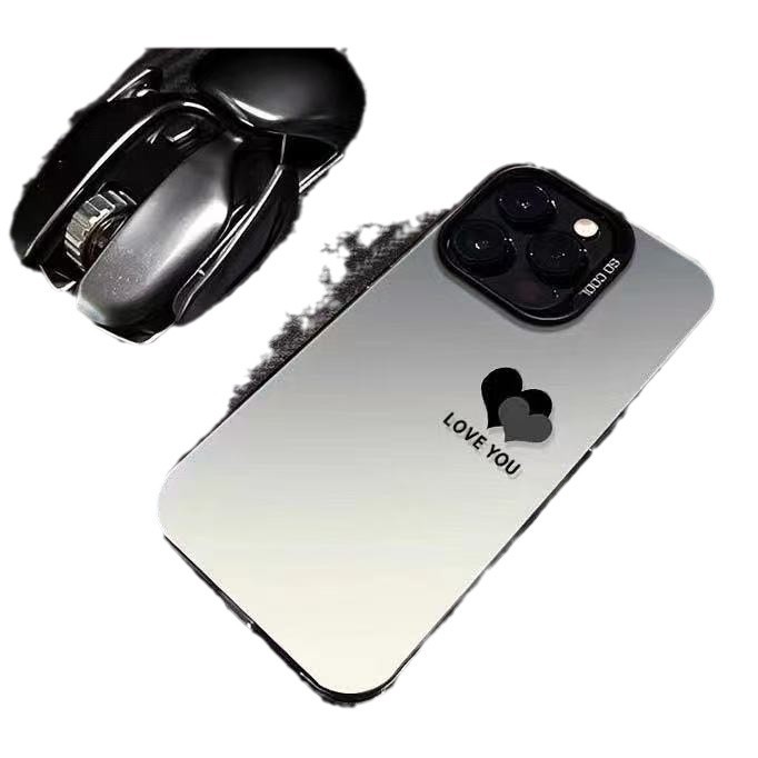 El nuevo color plateado simple doble amor es adecuado para Apple 16promax funda para teléfono móvil iphone15 Europa y América 14/13x