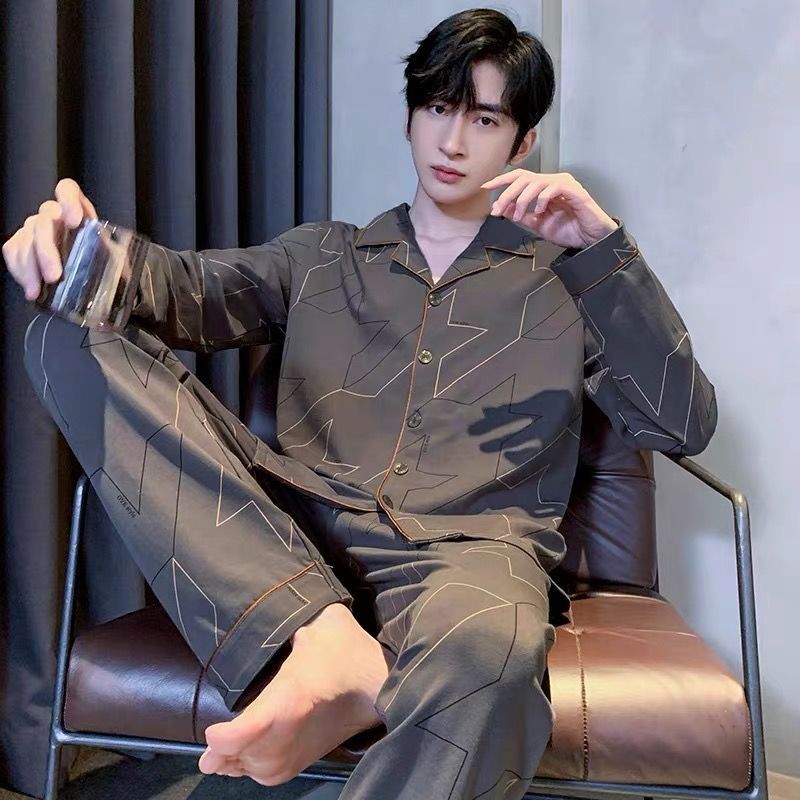 Pijamas de algodón para hombres primavera y otoño pantalones de mangas largas 2024 nuevo tipo de ropa casera de tamaño grande se puede usar fuera