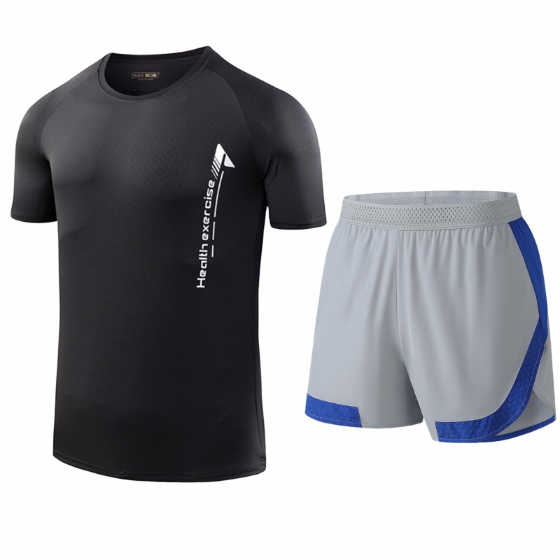 Traje deportivo de seda de hielo para hombres secado rápido transpirable verano delgado para correr manga corta para hombres suelta moda de tamaño grande