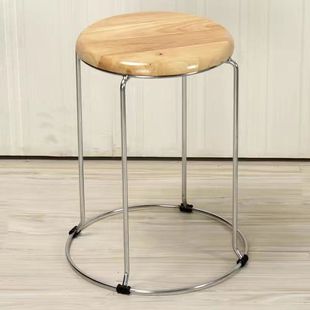 Solid Wood Round Stool for Home Use, Solid Wood Storage Stool, Stylish Shoe-Changing Stool, Iron Stool, Thickened Steel Round Stool
