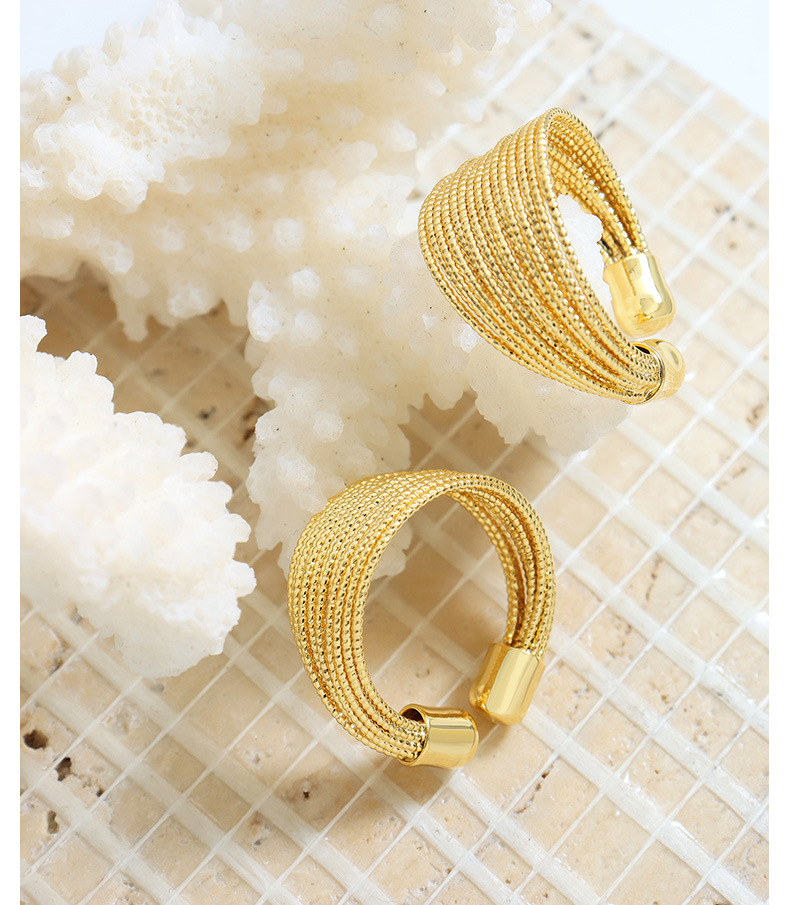 Stile geometrico con bocca aperta, alla moda e resistente ai colori, anello a semicerchio con linee multistrato, gioielli da donna europei e americani Ins_voghion.com