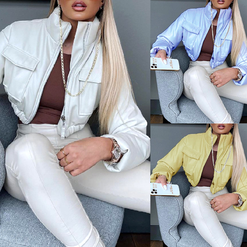 women s stand collor solid color zipper jacket nihaostyles clothing wholesale NSLAI76344