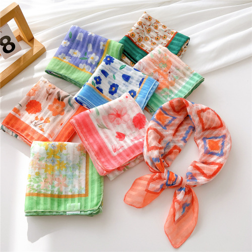 55 cotton and linen small square scarf for women Korean literary and artistic versatile fashionable spring and autumn temperament scarf headband decorative scarf