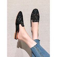 D 28154 Comfortable Flat Lace Mesh Slippers ��˿������Ь