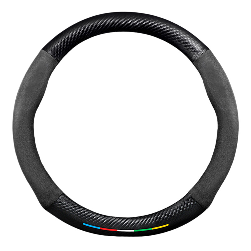 Carbon Fiber Steering Wheel Cover 5D Embossed Logo Car Logo Car Suede Leather Handle Cover Cross-Border Steering Wheel Modification Cross-Border