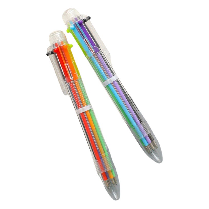 Bolígrafo creativo transparente de 6 colores, lindo bolígrafo retráctil multicolor multifuncional para dibujo, regalo de papelería para estudiantes.