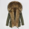 (Platform model) Army green + primary color raccoon fur + light brown artificial fur liner