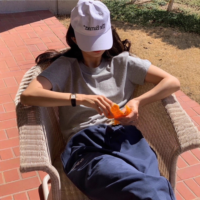 25 in Stock, Korean Dongdaemun Autumn and Winter New Solid Color Cotton Basic Base Layer Thebarn*Et Casual Short-Sleeve T-Shirt for Women