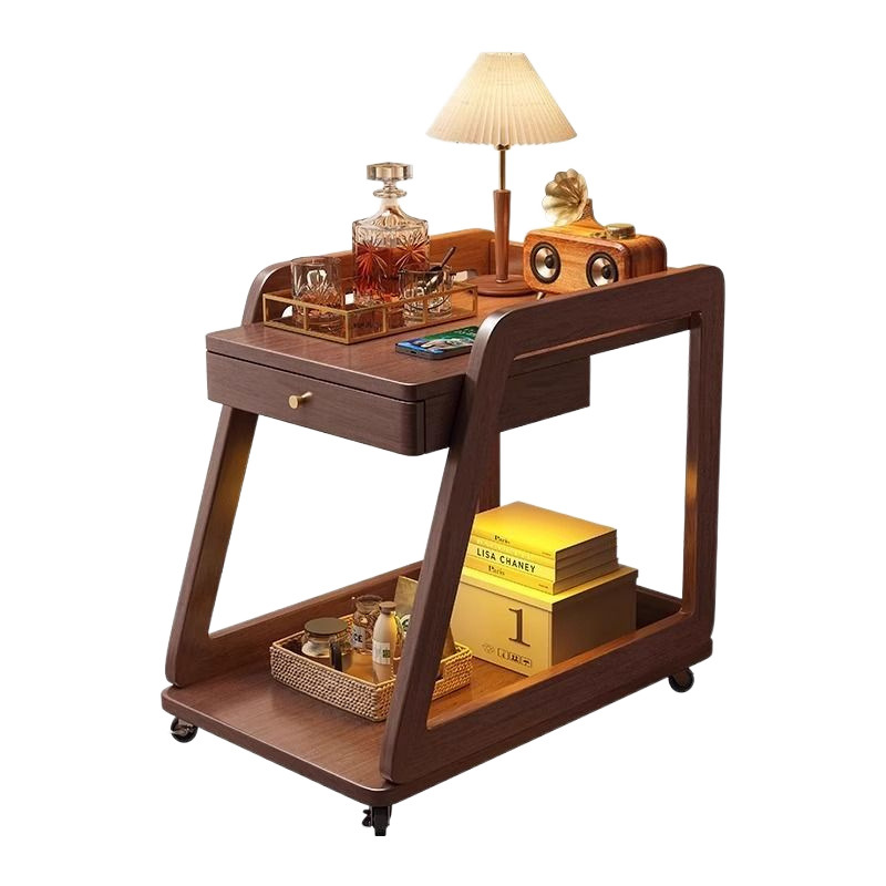 Mesa de té de madera maciza, sofá, carro, estante de almacenamiento con ruedas, mesa pequeña, mesa de trabajo, mesa de cabecera móvil