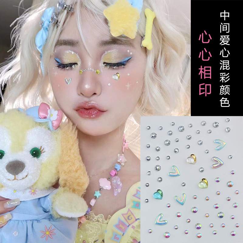 Raíz de montaña flash diamante lágrima Pegatinas de diamante pentagrama estrella ojo maquillaje gota de agua roto Diamante autoadhesivo dopamina Perla cara pegada Diamante