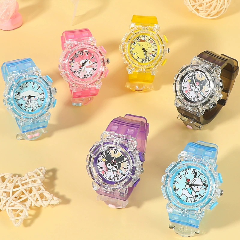 Детские часы Sanrio Мультяшные куклы Красочные блестящие кварцевые часы для учащихся начальной и средней школы Цифровые указатели Электронные часы