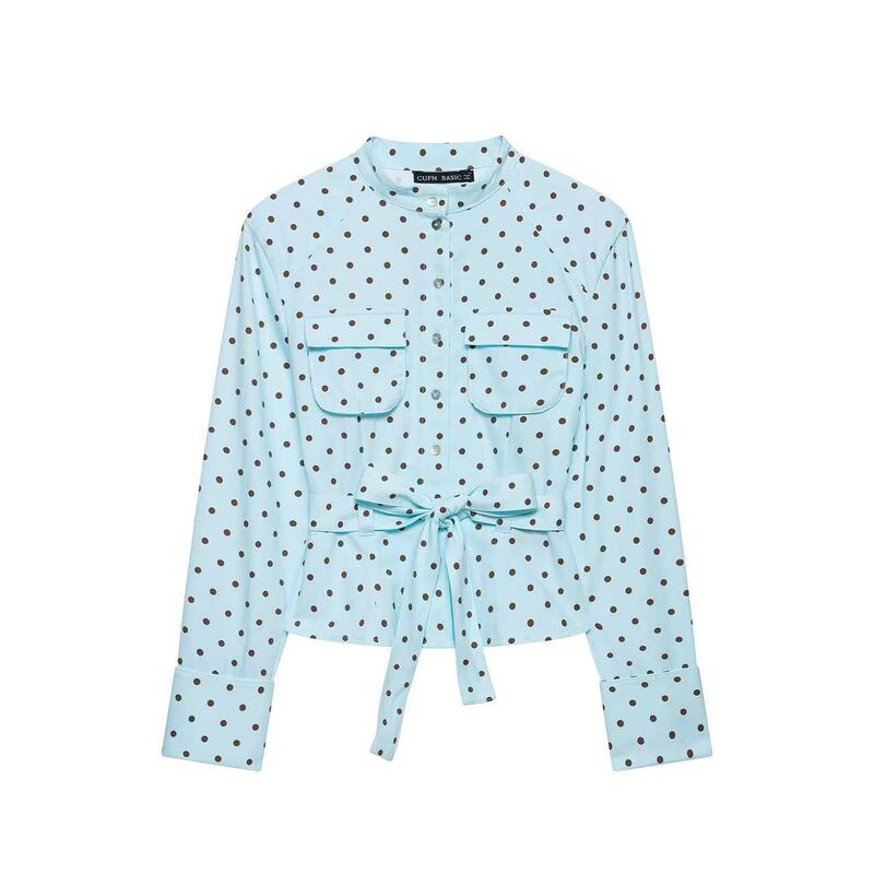 Foreign Trade Cross-Border European and American Women's Clothing Aliexpress Hot-Selling Polka Dot Shirt-Style Jacket + Pocketed Mini Shorts Set Foreign Trade Cross-Border European and American Women's Clothing Aliexpress Hot-Selling Polka Dot Shirt-Style Jacket + Pocketed Mini Shorts Set