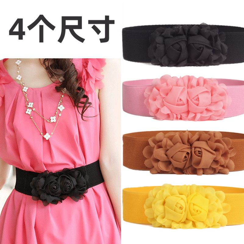 Women's Large Size Belt Flower Extra Long Chubby Girl Elastic Belt Simple All-match Decorative Dress Elastic Waist Seal for Women