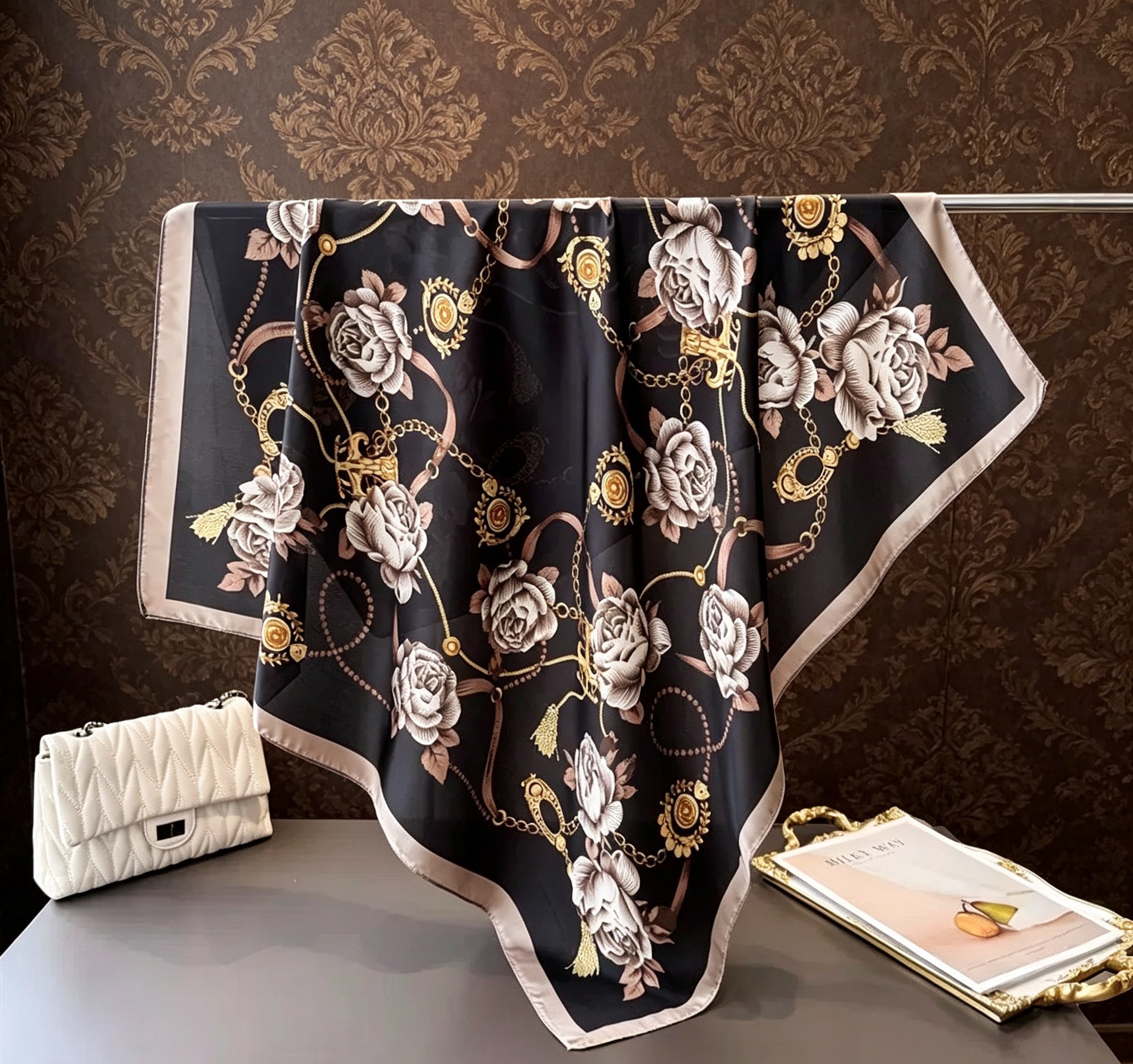 70 bufanda de seda bufanda cuadrada sentido de alta gama moda coreana salvaje profesional imitación bufanda de seda pequeña bufanda de seda con estampado retro mujer