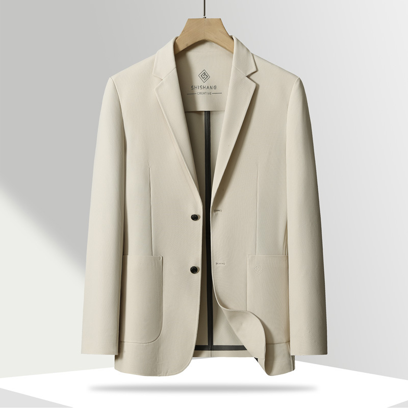 Ice Silk Seamless Suit Men's 2024 Summer New Business Casual Single Western Thin Anti-Wrinkle Quick-drying Sunscreen Suit