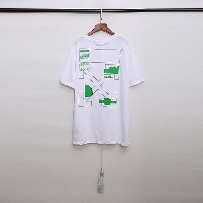 [Código Europeo] de flecha de gradiente clásico disuelto línea de advertencia de graffiti ow marca de moda pareja religiosa Camiseta de manga corta