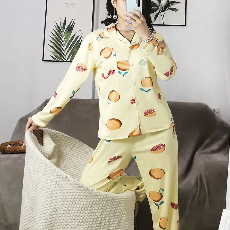 국경 간 카디건 긴팔 잠옷 여성의 봄과 가을 캐주얼 얇은 귀여운 한국 스타일 여성 홈 의류 세트 봄 가을