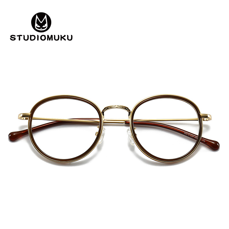 STUDIOMUKU madera fresca gafas de marco redondo gafas duro y diseño único estilo cara grande gafas marco