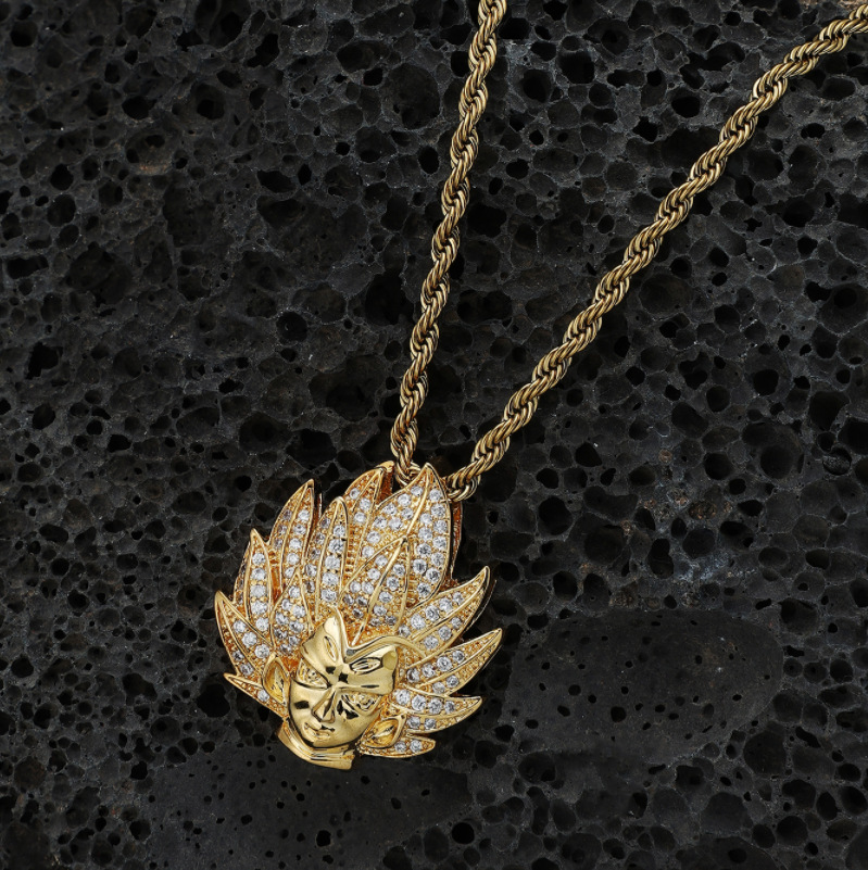 Explosiones en el nuevo bronce de diamante Goku retrato de cadena de torsión personalidad de la calle colgante hombre collar hip-hop