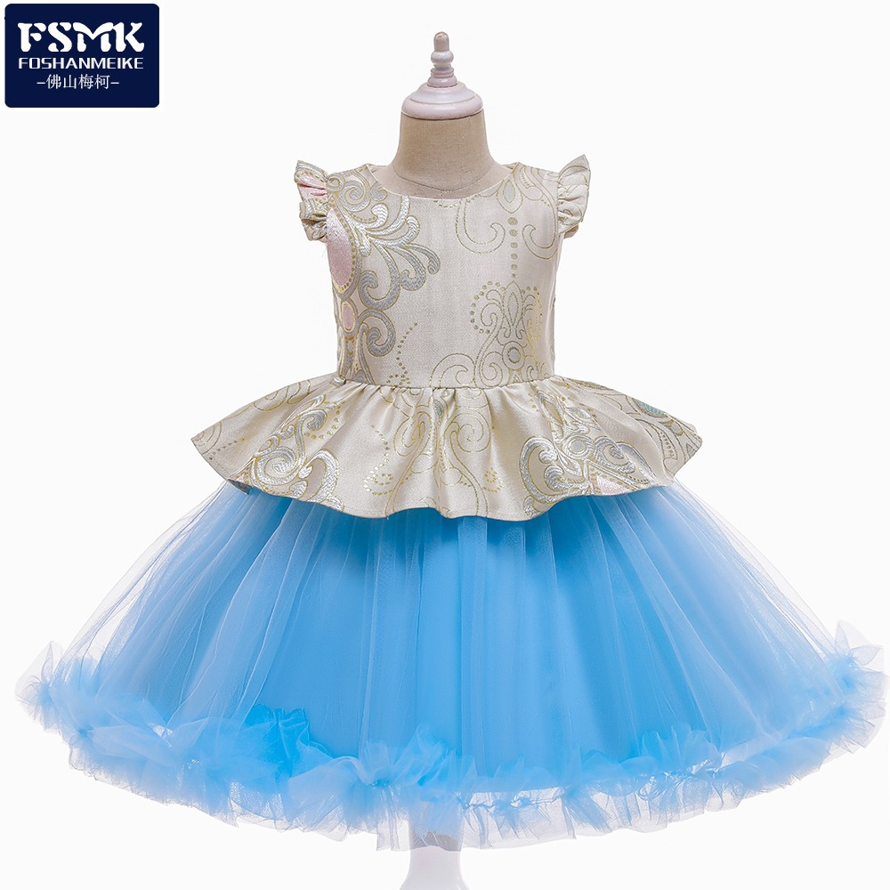 Vestido de los niños nuevos vestido de los niños volando manga malla pettiskirt niña princesa vestido 61 ropa de rendimiento