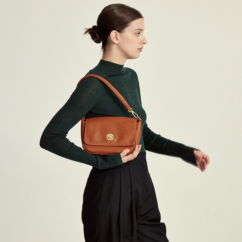 Vegetable-Tanned Cowhide Retro Underarm Bag, Niche Design Small Square Bag, 2026 Spring/Summer New Single Shoulder Crossbody Genuine Leather Women's Bag - Thumbnail 6